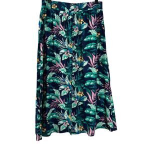 NWT Loft Women's Multicolor 100% Rayon Floral Button Midi Skirt Tropical Small